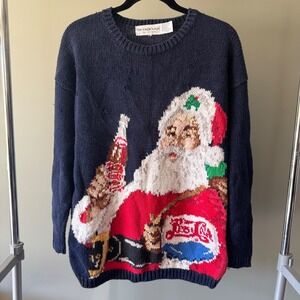 RARE 1980s Vintage The Eagles Eye Pepsi Cola Santa Christmas Sweater Novelty S